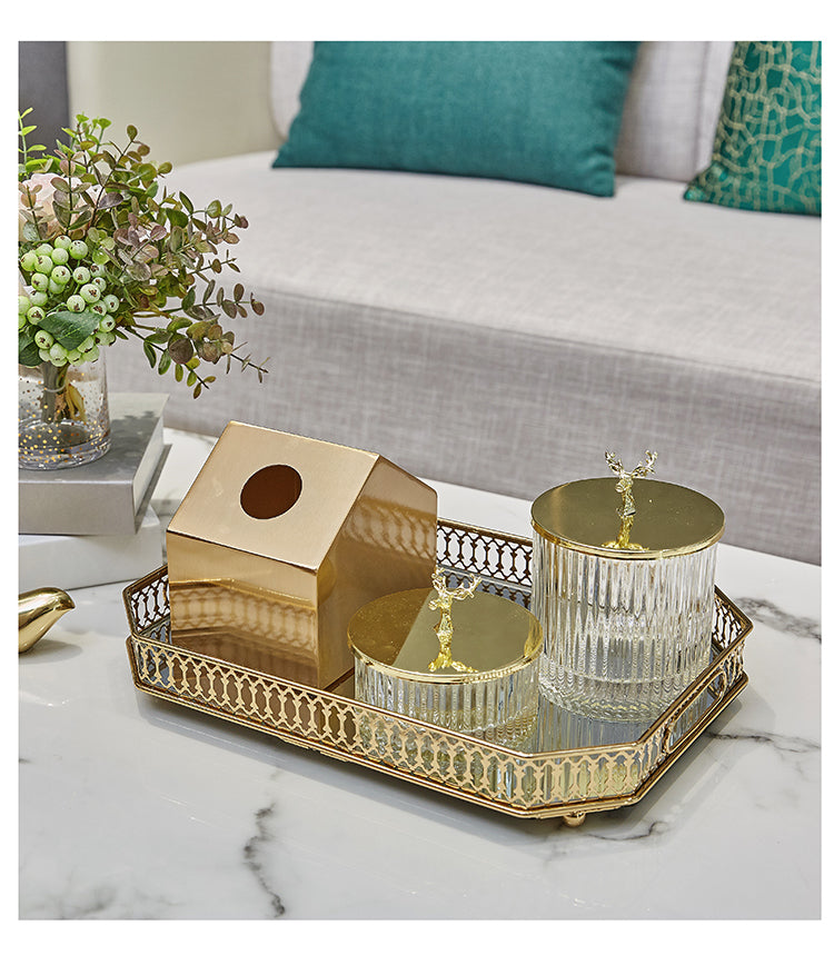 European Luxury Brass Color Tissue Box Creative Geometric Animal Seat Type Storage Tissue Canister Living Room Modern Home Decor