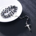 6mm hematite rosaries beads long chain necklaces men women Prayer rosary catholic chotk jesus christ cross pendant jewelry