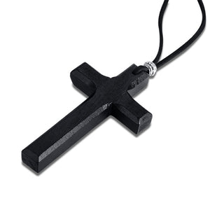 Large Wood Catholic JesusMens Cross With Wooden Bead Carved Rosary Pendant Long Collier Statement Necklace