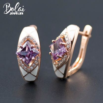 Bolai Elegant Alexandrite Earrings 925 Sterling Silver Color Changing Gemstone White Enamel Fine Jewelry For Women Anniversary