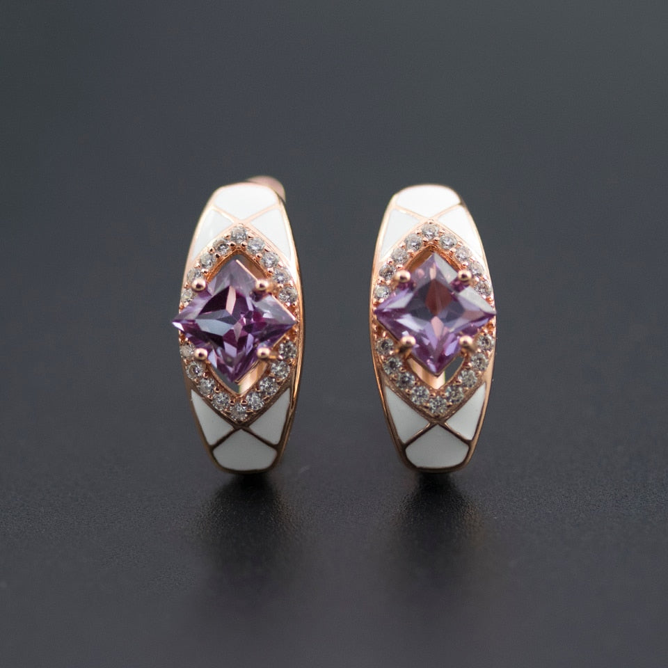 Bolai Elegant Alexandrite Earrings 925 Sterling Silver Color Changing Gemstone White Enamel Fine Jewelry For Women Anniversary