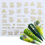 LCJ 1pc 3D Stickers For Nails Letter Leaf Flower Slider Nail Art Manicure Adhesive Tips Decals DIY Polish Decoration