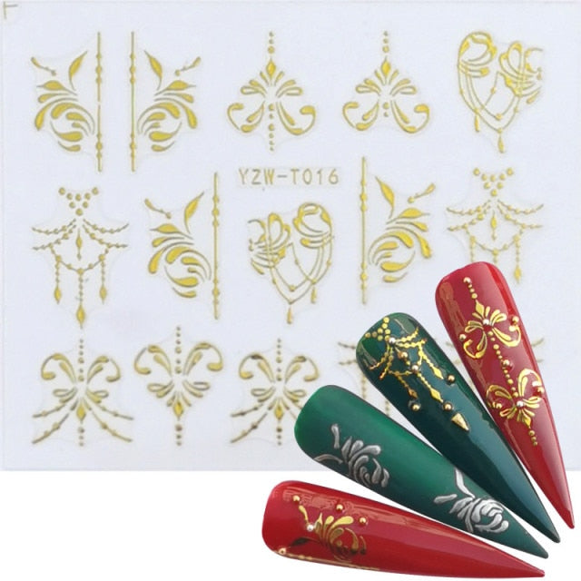 LCJ 1pc 3D Stickers For Nails Letter Leaf Flower Slider Nail Art Manicure Adhesive Tips Decals DIY Polish Decoration