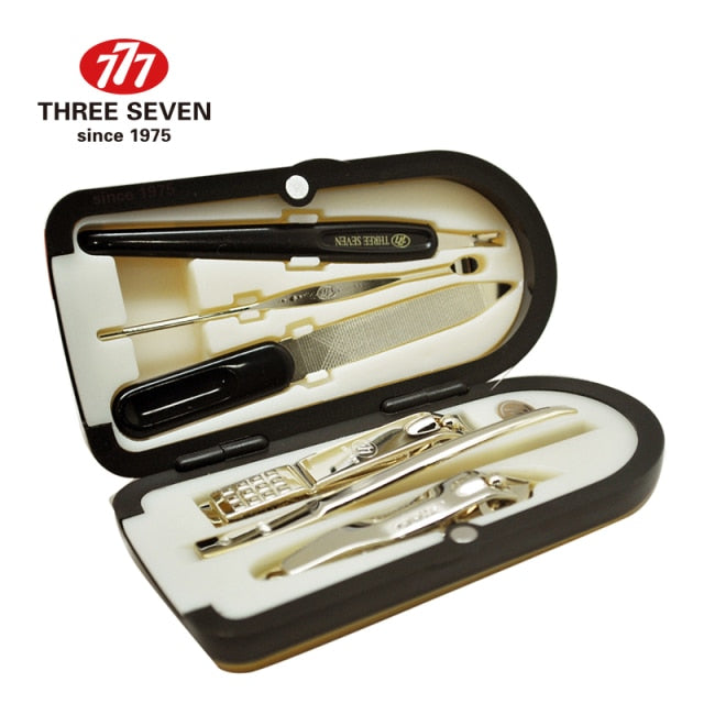 THREE SEVEN/777 6Pcs Set Luxury Manicure Nail Clippers Trimmers Kit 14K Gold-plated Professional Pedicure Care Tools Gifts