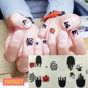 14Tips/Sheet Christmas/Halloween Nail Art Stickers Festival Pumpkin Wraps Waterproof Full DIY Manicure Accessories YMX Series