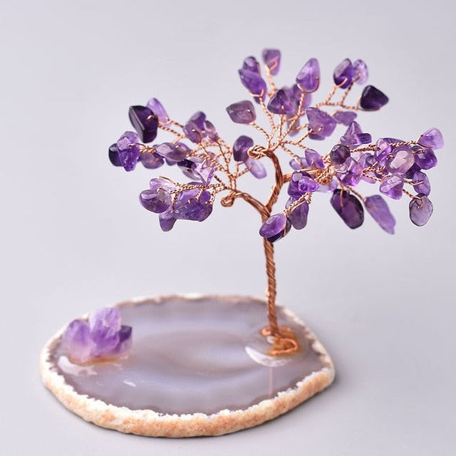 Natural Crystal Tree Amethyst Rose Quartz Aquamarine Lucky Tree Decoration Agate Slices Mineral Stone Home Decor Christmas Gift