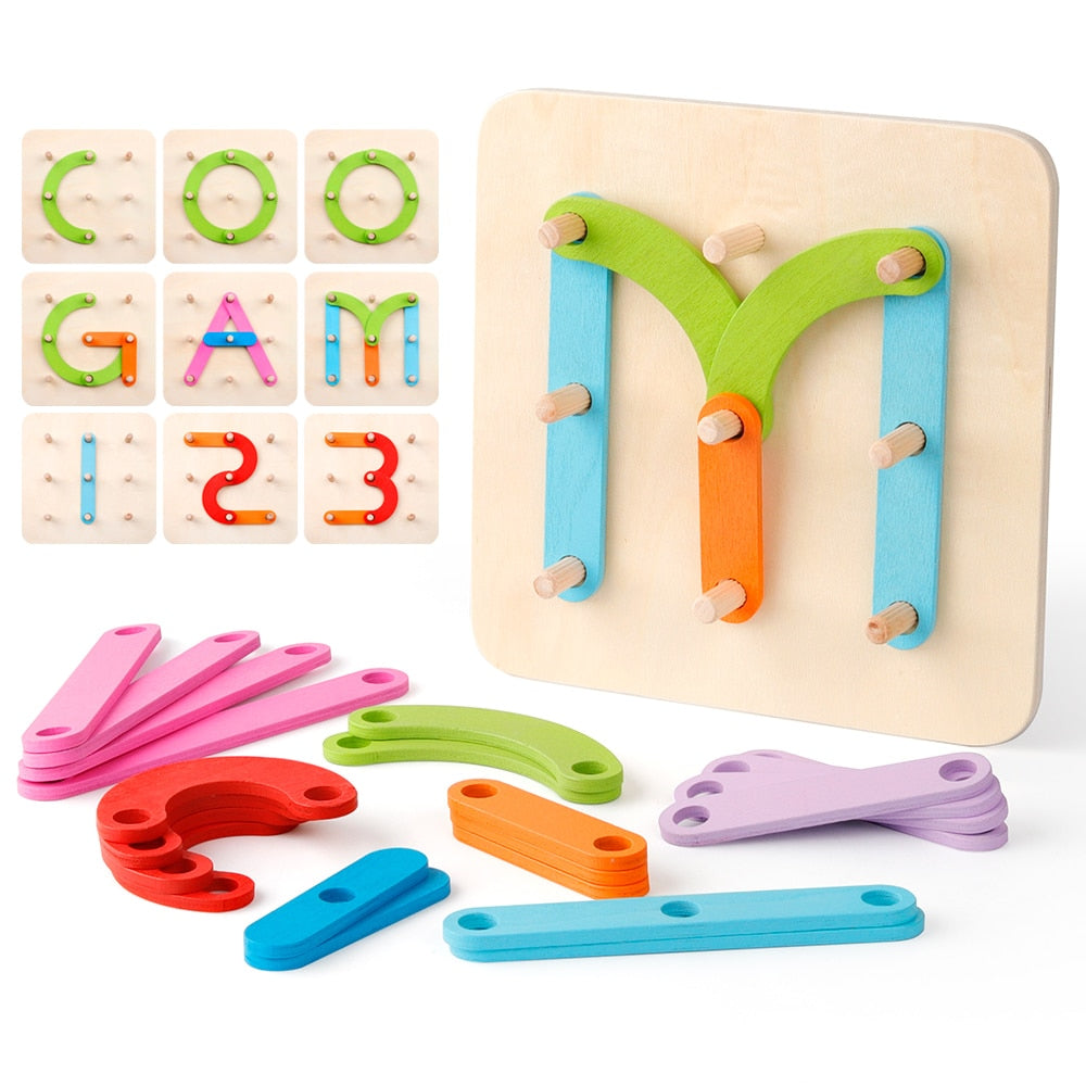 Coogam Wooden Letter Number Construction Puzzle Stacking Toy Set Shape Color Sorter Pegboard Sort Game for Kids Toddler Learning