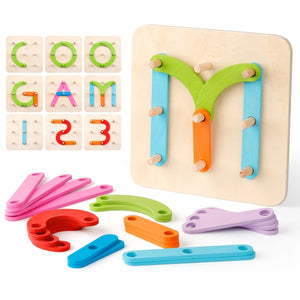 Coogam Wooden Letter Number Construction Puzzle Stacking Toy Set Shape Color Sorter Pegboard Sort Game for Kids Toddler Learning