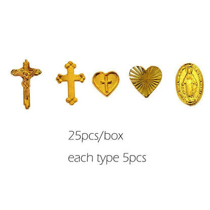 Cherub Nails Jesus Heart Cross Shape 3D Metal Nail Art Alloy Charms Gold Plated Salon Tips Manicure Decoration