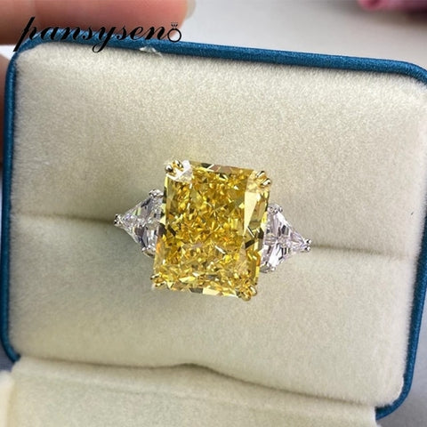 PANSYSEN 100% 925 Sterling Silver 13x16MM Created Moissanite Citrine Gemstone Wedding Engagement Ring Fine Jewelry Drop Shipping