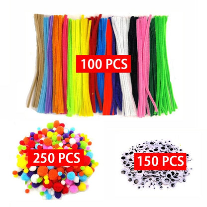 500pcs Plush Stems Balls Eyes DIY Art Craft Toys Plush Stick Pompoms Rainbow Colors Shlly-Stick Educational Creativity for Kids