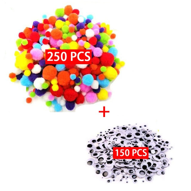 500pcs Plush Stems Balls Eyes DIY Art Craft Toys Plush Stick Pompoms Rainbow Colors Shilly-Stick Educational Creativity for Kids