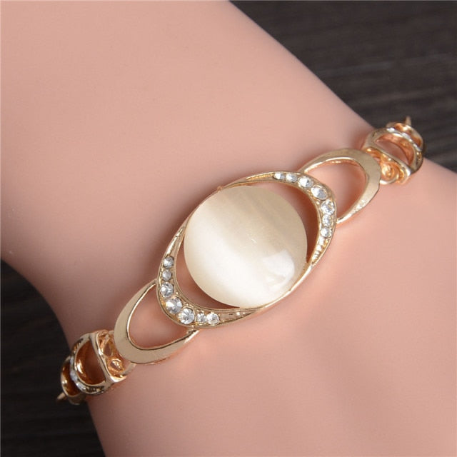 ZOSHI Gold Color Opal Stone Beaded Pendant Bracelets and Bangles Fashion Women Heart Flower Charm Bracelet Jewelry Accessories