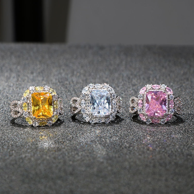 Cellacity Geometry Silver 925 Rings for Women Fine Jewelry with Color Gemstones Citrine Pink Crystal Female Anniversary Ring