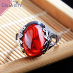Cellacity Thai Silver 925 Jewelry Gemstones Ring for Women Garnet Yellow Amber Emerald Moonstone Opening adjustable Rings Gifts
