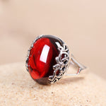 Cellacity Thai Silver 925 Jewelry Gemstones Ring for Women Garnet Yellow Amber Emerald Moonstone Opening adjustable Rings Gifts