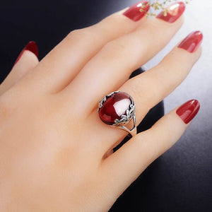 Cellacity Thai Silver 925 Jewelry Gemstones Ring for Women Garnet Yellow Amber Emerald Moonstone Opening adjustable Rings Gifts