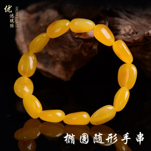 Genuine Natural Yellow Amber Gemstone Oval Beads Bracelet 8mm Healing Stone Fashion Women Men Jerwelry AAAAA