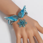 Snowflake Wing Bangle Bracelet Blue White Christmas Holidays Ornaments Gifts for Women Silver Color Crystal Fashion Jewelry