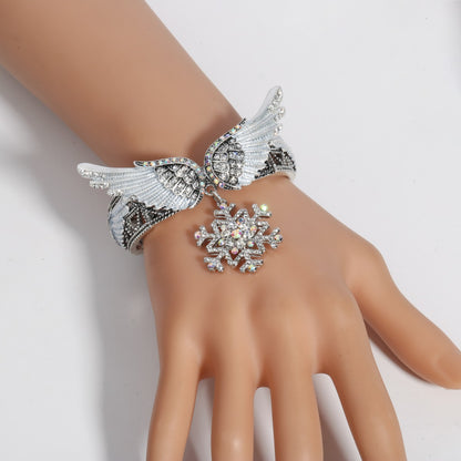 Snowflake Wing Bangle Bracelet Blue White Christmas Holidays Ornaments Gifts for Women Silver Color Crystal Fashion Jewelry