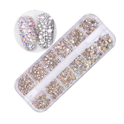 12 Grids/set Flat-back AB Crystal Nail Rhinestones 3D Glitter Diamond Nail Art Decorations Gems Stones for Manicure Design