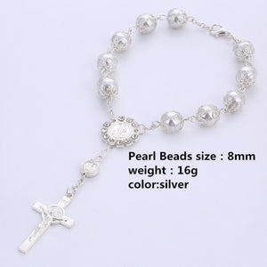 10pcs Top Quality Catholic Rosary Necklace Glass Pearl Beads Decade Rosary Pendent For Women