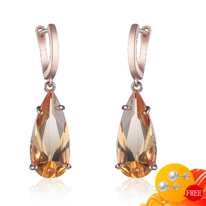 Trendy Earrings 925 Silver Jewelry Water Drop Shape Created Citrine Gemstone Drop Earring for Women Wedding Promise Party Gifts