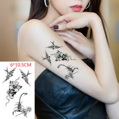 Waterproof Temporary Tattoo sticker on ear finger music note bird stars line streak henna tatto flash fake tatoo for women 24