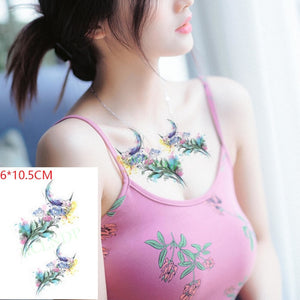 Waterproof Temporary Tattoo Sticker sexy baby's breath flower tatto birds gun feather Water Transfer fake flash tattoos