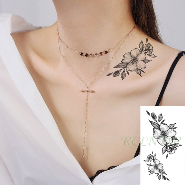 Waterproof Temporary Tattoo Sticker sexy baby's breath flower tatto birds gun feather Water Transfer fake flash tattoos