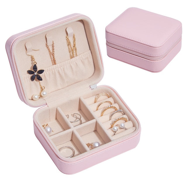 2021 Double-Layer Velvet Multifunctional Jewelry Organizer Box PU Leather Portable Rings Earrings Necklace Display Jewelry Box