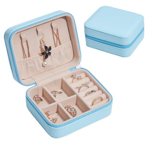 2021 Double-Layer Velvet Multifunctional Jewelry Organizer Box PU Leather Portable Rings Earrings Necklace Display Jewelry Box