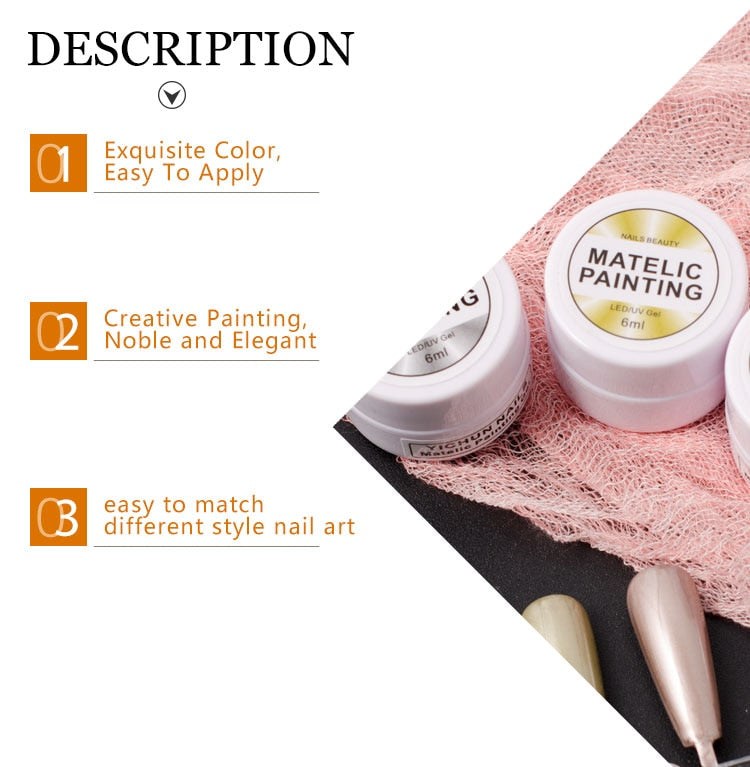 5g High Thick Gold Rose Silver Mirror Metallic Creat 3D Draw Led Nail Art Beauty Salon Supplies Paint Lacquer Glue UV Gel Polish