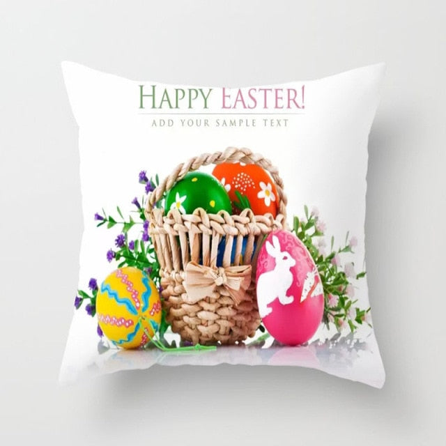 Happy Easter Pillowcase Easter Decorations For Home Party Sofa Rabbit Bunny Eggs Polyester Pillow Cover 45*45cm