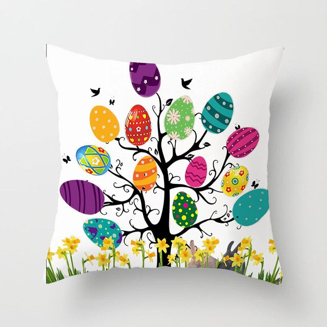 Happy Easter Pillowcase Easter Decorations For Home Party Sofa Rabbit Bunny Eggs Polyester Pillow Cover 45*45cm