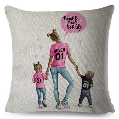 Fashion Cute Cartoon Super Mama Cushion Cover 45x45cm Decorative Mom and Baby Pillow Case for Sofa Home Super Daddy Pillowcase