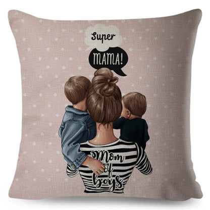 Fashion Cute Cartoon Super Mama Cushion Cover 45x45cm Decorative Mom and Baby Pillow Case for Sofa Home Super Daddy Pillowcase