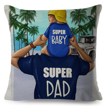 Fashion Cute Cartoon Super Mama Cushion Cover 45x45cm Decorative Mom and Baby Pillow Case for Sofa Home Super Daddy Pillowcase