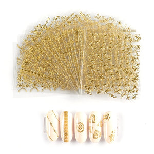 30pcs/set 3D Butterfly Gold Nail Sticker Set Mixed Design Nail Art Paper Flower Letter Decal Slider Wraps Nail Decor Manicure