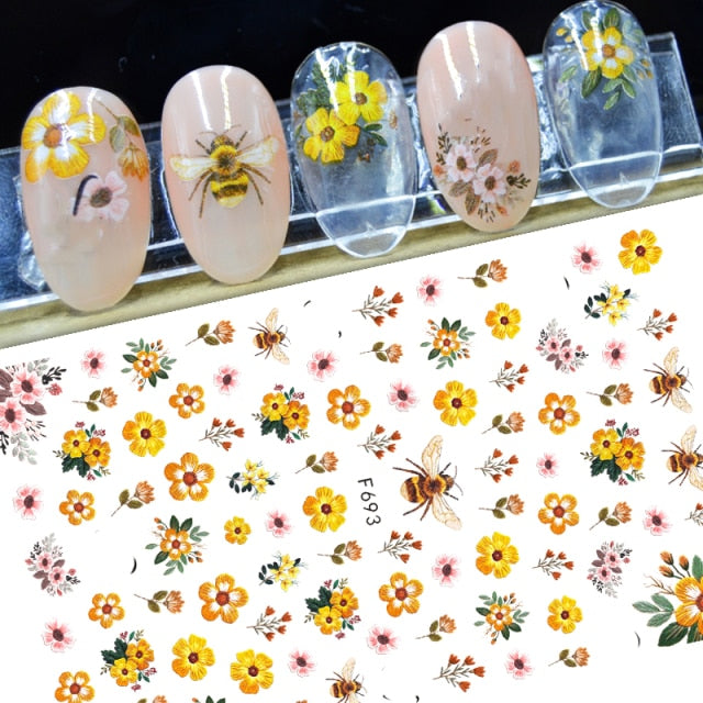 3D Nail Sticker Decals Fashion Butterfly Flowers Nail Art Decorations Stickers Sliders Manicure Accessories Nails Decoraciones