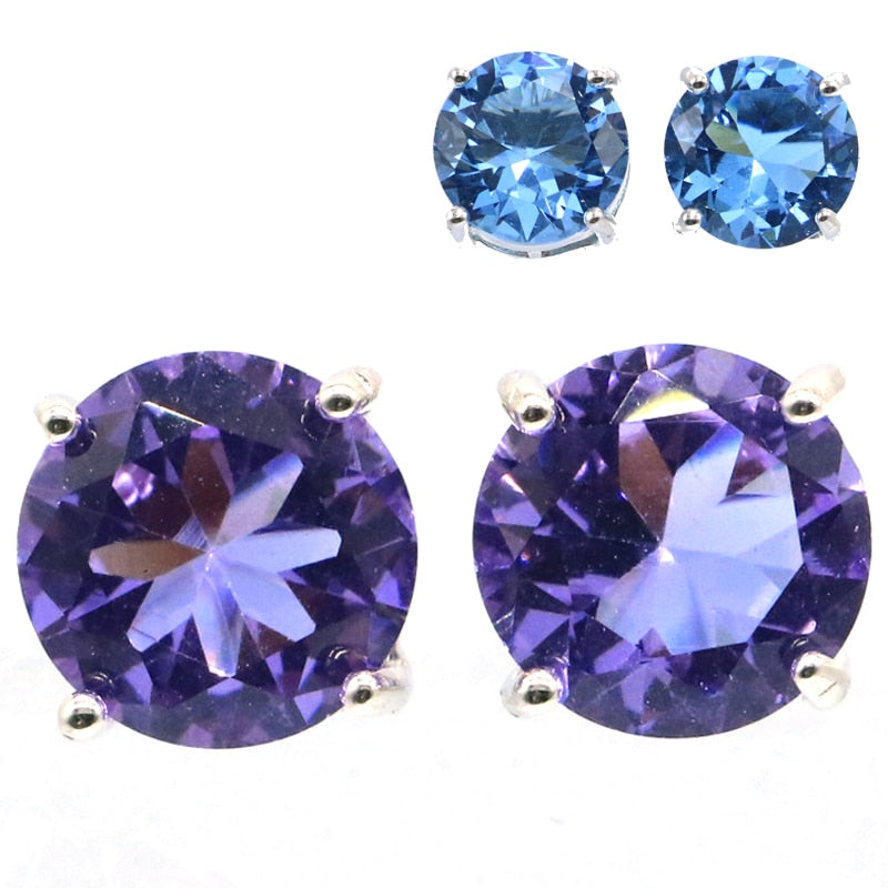 9x9mm Unique Infinity Stone Created Color Changing Spinel Zultanite Alexandrite Topaz Blue Topaz Silver Stud Earrings