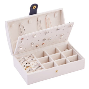2021 Double-Layer Velvet Multifunctional Jewelry Organizer Box PU Leather Portable Rings Earrings Necklace Display Jewelry Box