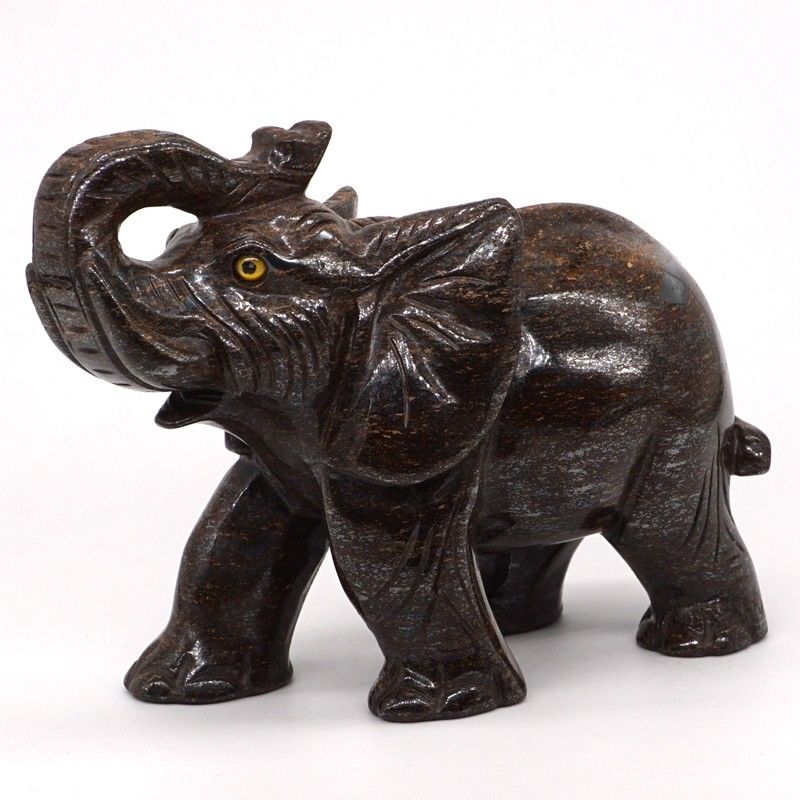 5" Natural Gemstone Bronze Hand-Carved Elephant Statue Crafts Home Office Decor