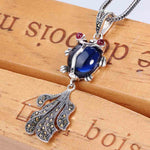 ZHJIASHUN Retro 100% 925 Sterling Silver Natural Sapphire Carp Pendant Necklace Vintage Gemstones Pendants Jewelry For Women