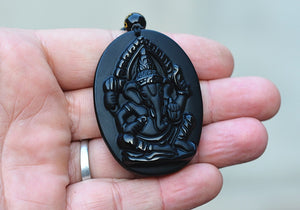 wholesale Handwork Carved High Quality Natural Obsidian Stone Animal Elephant Pendant Necklace Men Jewelry.