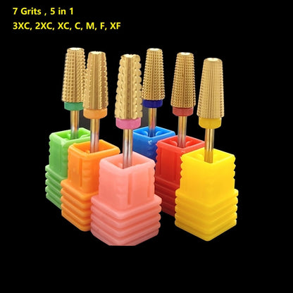 Gold Plated 5 in 1 Carbide Nail Drill Bits With Cut 2-Way Drills Tapered Bit Milling Cutter For Manicure Nails Accessories