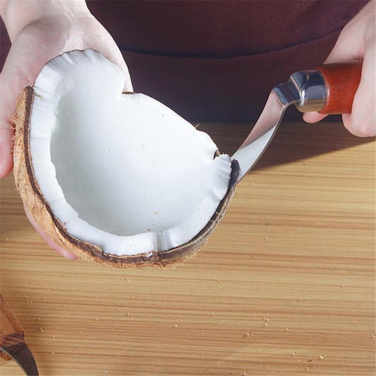 Coconut Tool Stainless Steel Coconut Meat Removal Durable Wooden Handle Coconut Opener for Kitchen Coconut Meat Remover
