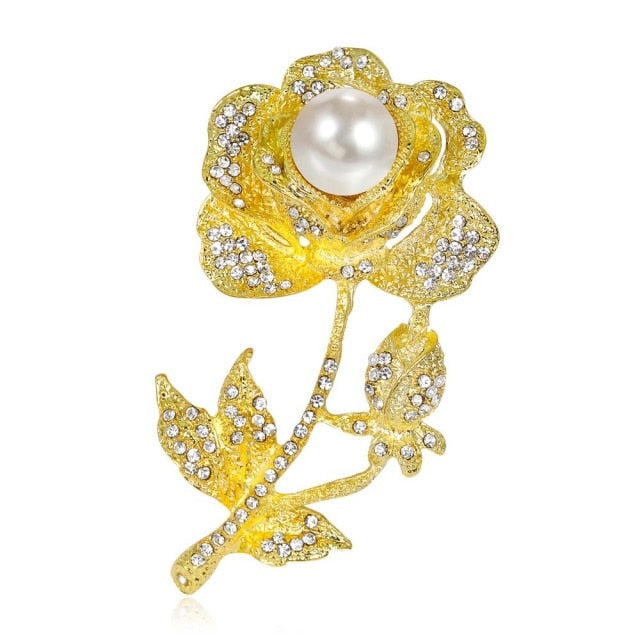 TREAZY Large Bridal Imitation Gemstone Flower Pin Brooch Diamante Rhinestone Wedding Brooch Pins Women Broach Party Accessories