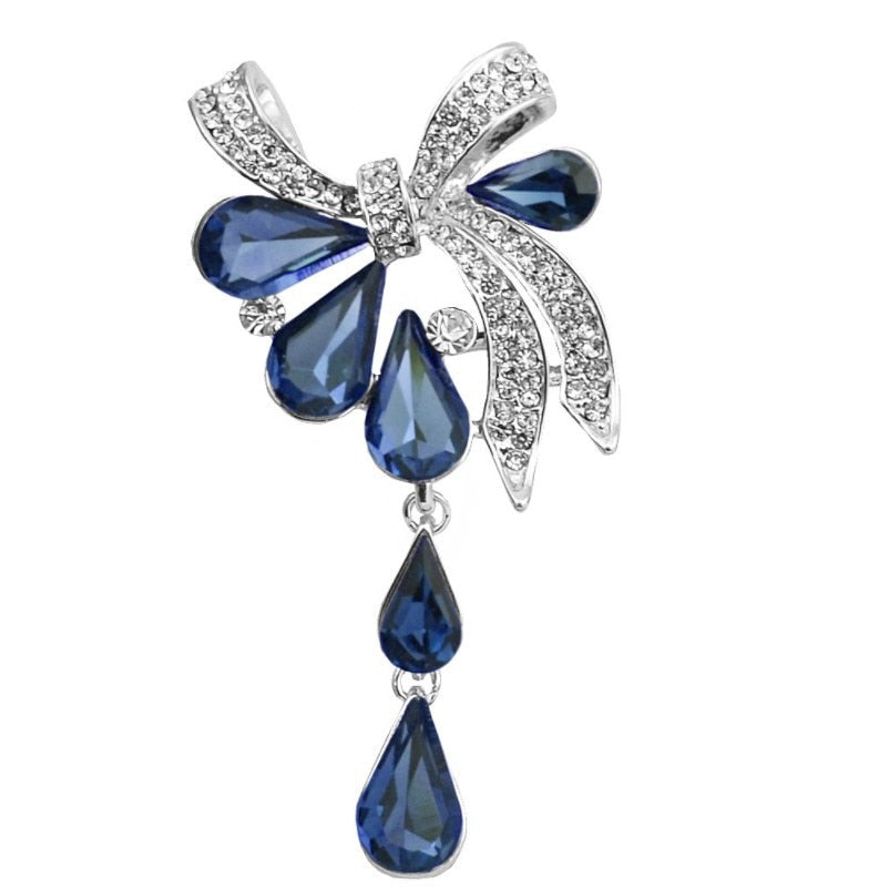Fashion high-end exquisite crystal drop bow brooch classic luxury rhinestone corsage jewelry clothing accessories badge pins