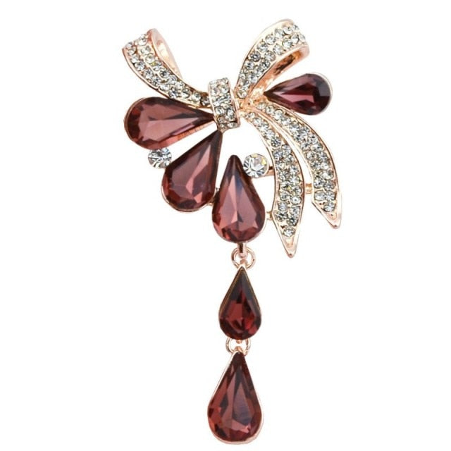 Fashion high-end exquisite crystal drop bow brooch classic luxury rhinestone corsage jewelry clothing accessories badge pins